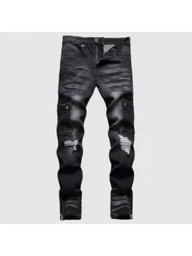 Men Ripped Black Denim Jean Pants