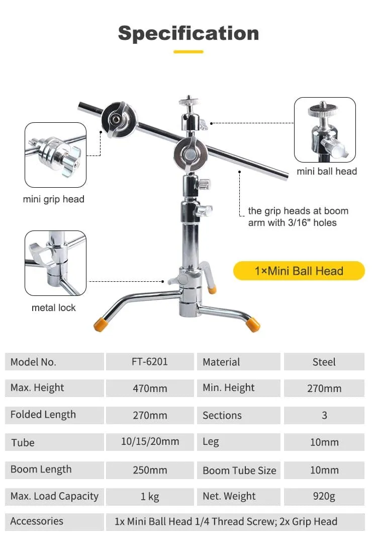 Mini Table Pocket C-Stand with One Ball Heads