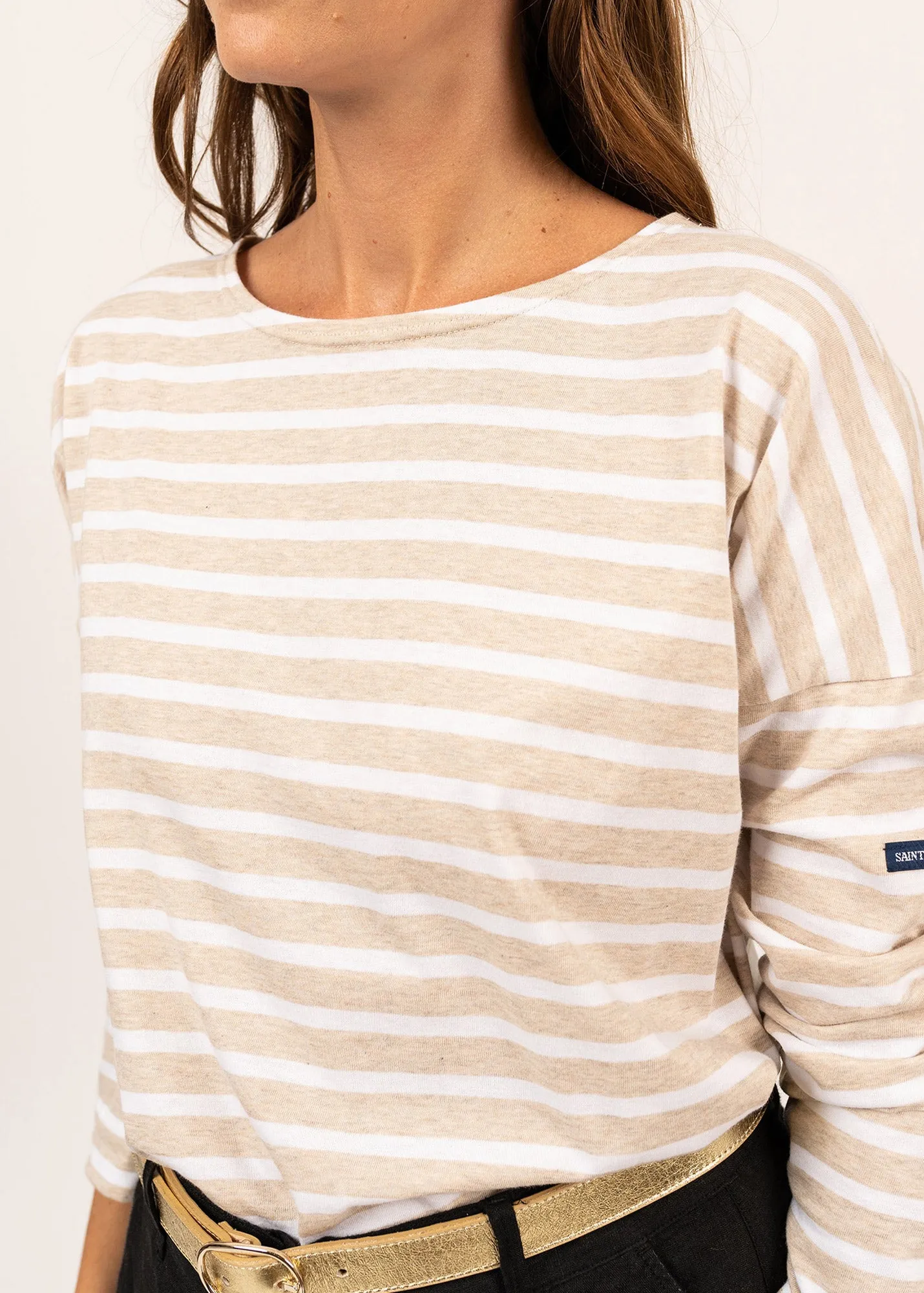 MINQUIERS DROP II - Drop-Shoulder Breton Striped Shirt | Soft Cotton | Straight Fit (OATMEAL / WHITE)