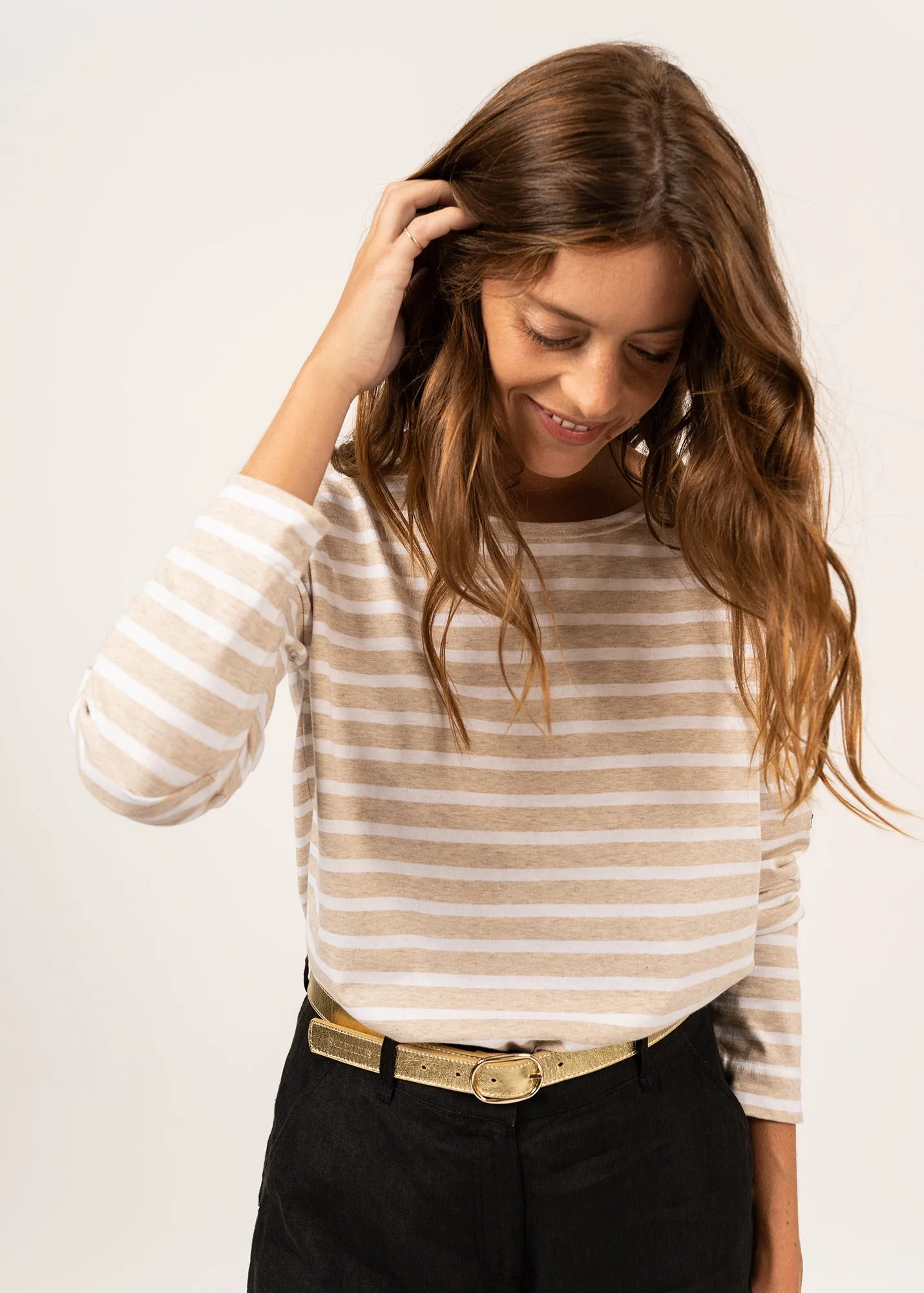 MINQUIERS DROP II - Drop-Shoulder Breton Striped Shirt | Soft Cotton | Straight Fit (OATMEAL / WHITE)