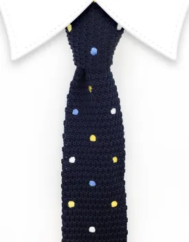 Navy Blue Knit Necktie with Colorful Polka Dots