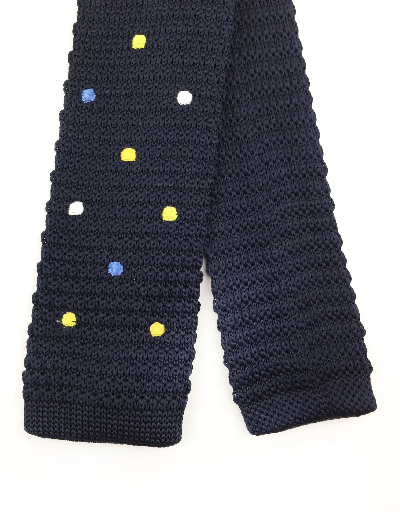 Navy Blue Knit Necktie with Colorful Polka Dots