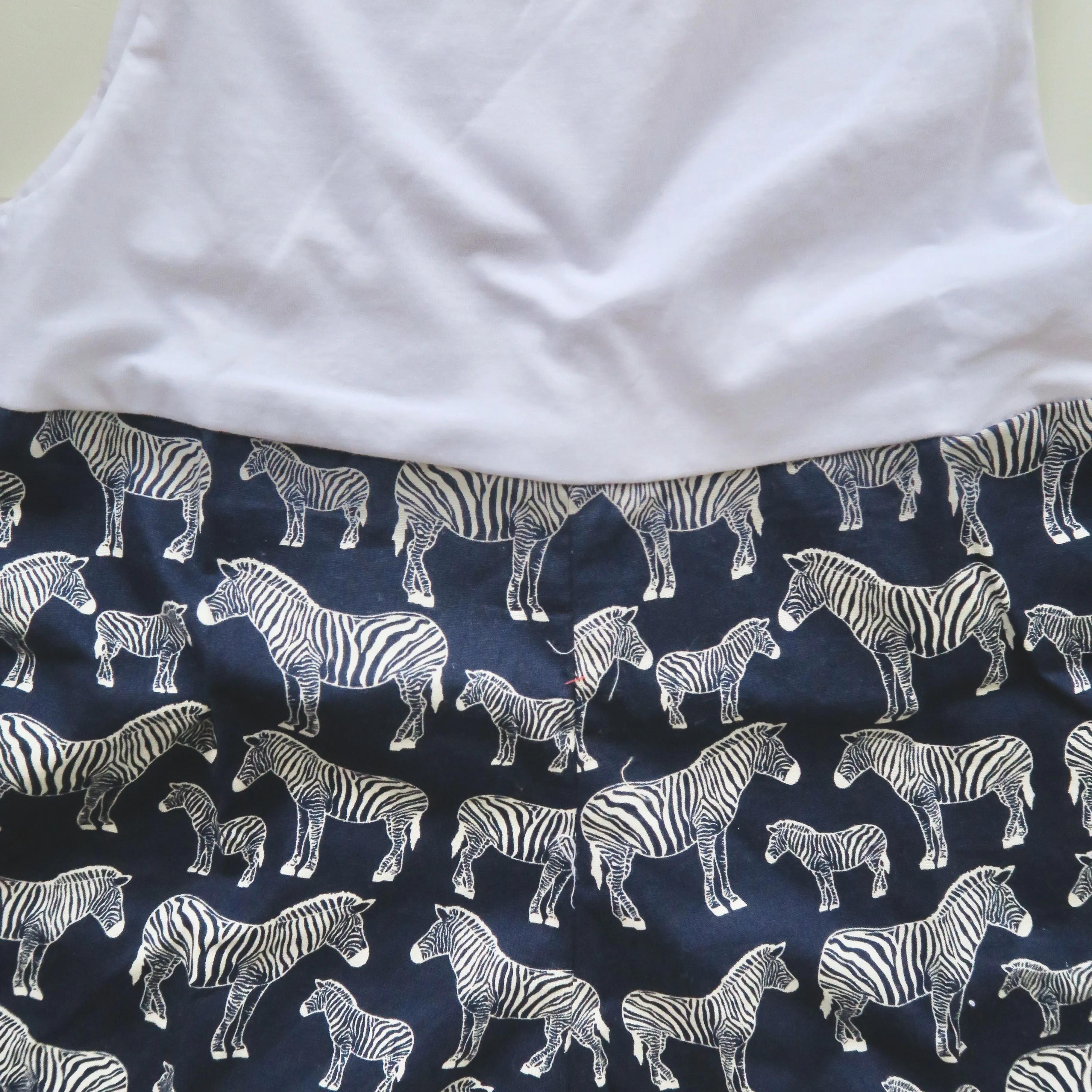 Oak Playsuit in White Stretch & Navy Zebra Print