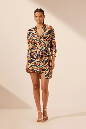 PALMA SILK COLLARLESS SHIRT MINI DRESS