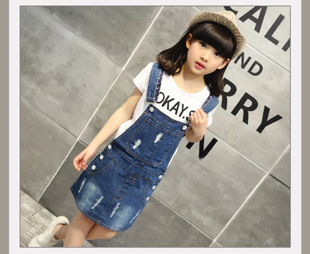 Pop Ripped Adjustable Denim Jumpers Jean Overall Dress