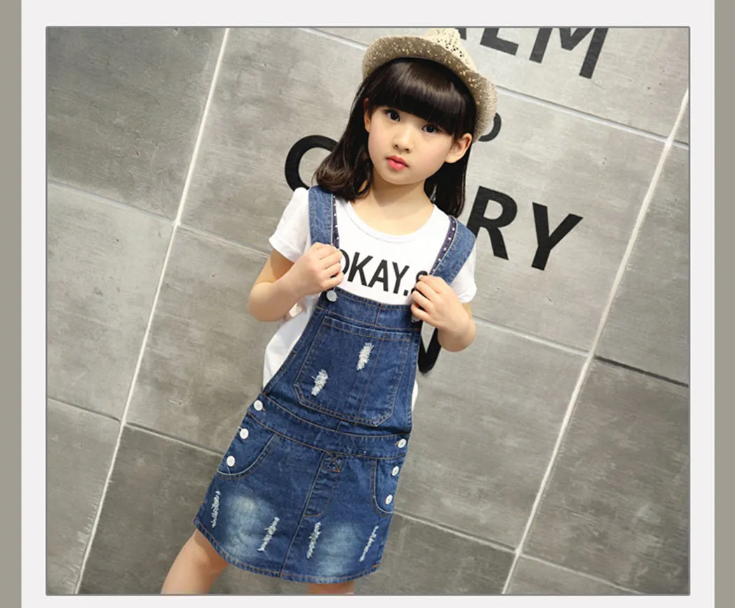 Pop Ripped Adjustable Denim Jumpers Jean Overall Dress