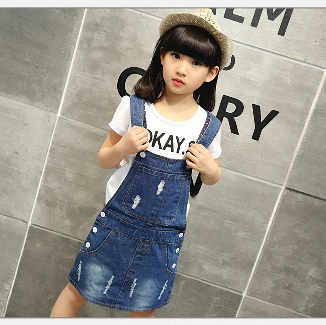 Pop Ripped Adjustable Denim Jumpers Jean Overall Dress