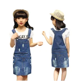 Pop Ripped Adjustable Denim Jumpers Jean Overall Dress