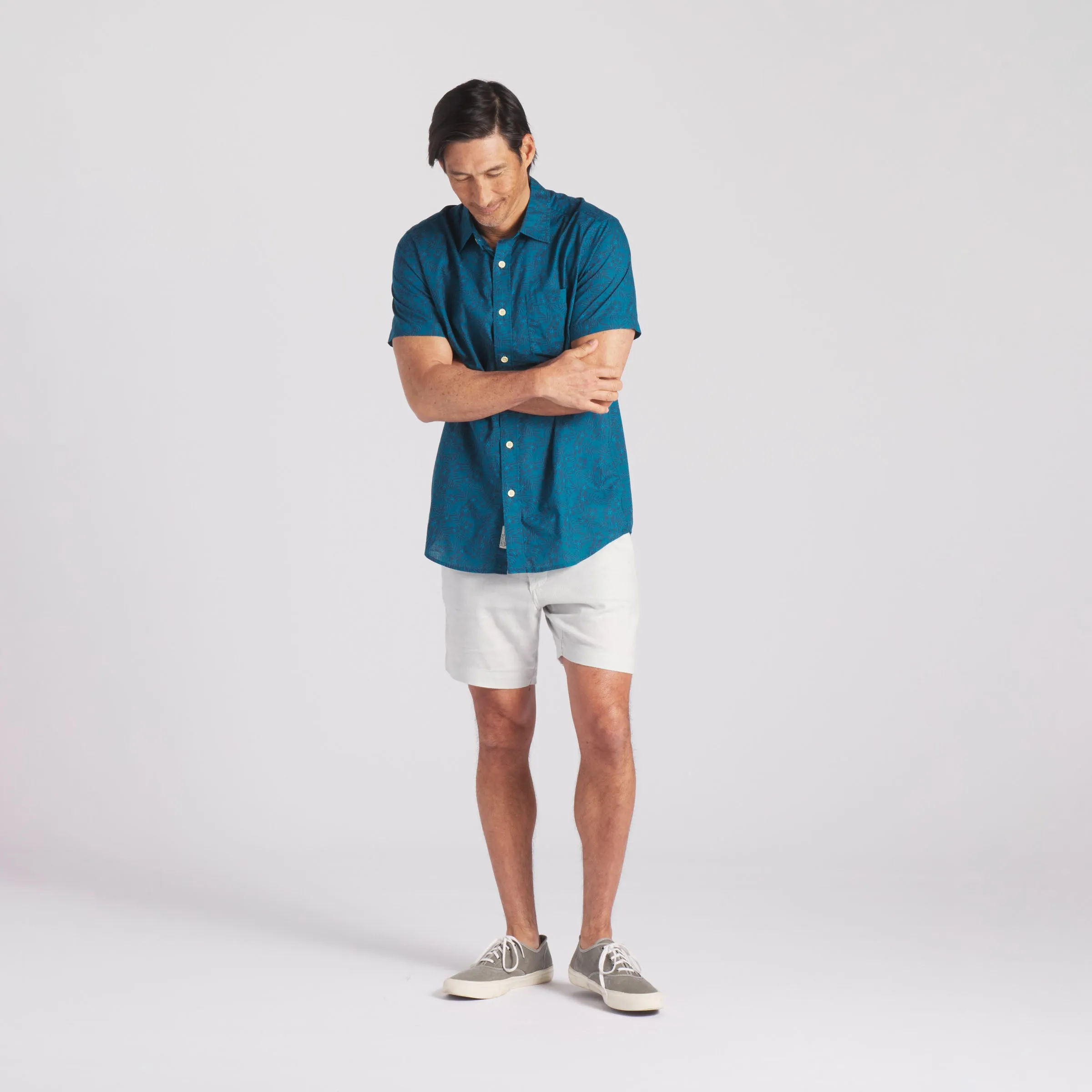 Printed Light Weight Poplin Shirt - Blue Coral