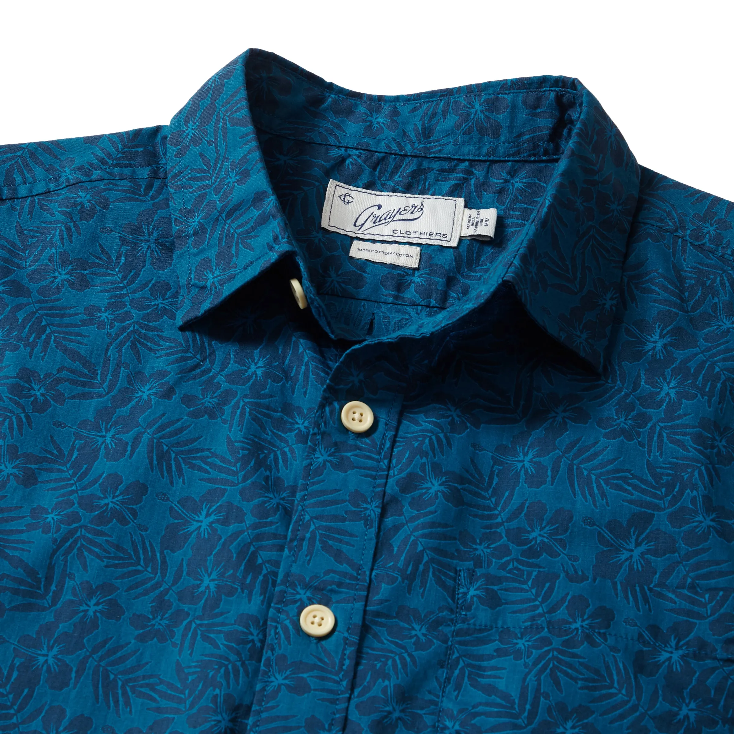 Printed Light Weight Poplin Shirt - Blue Coral