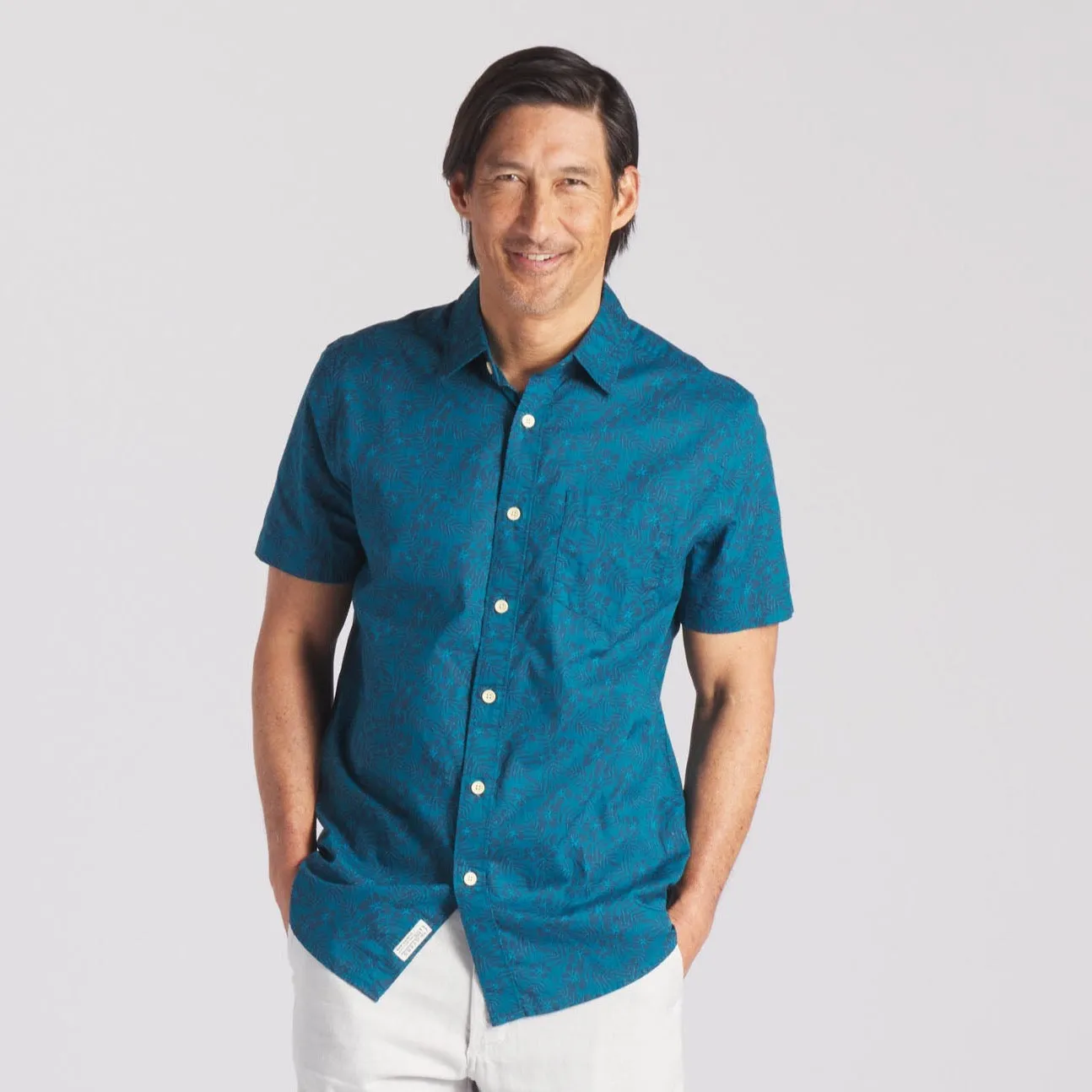 Printed Light Weight Poplin Shirt - Blue Coral