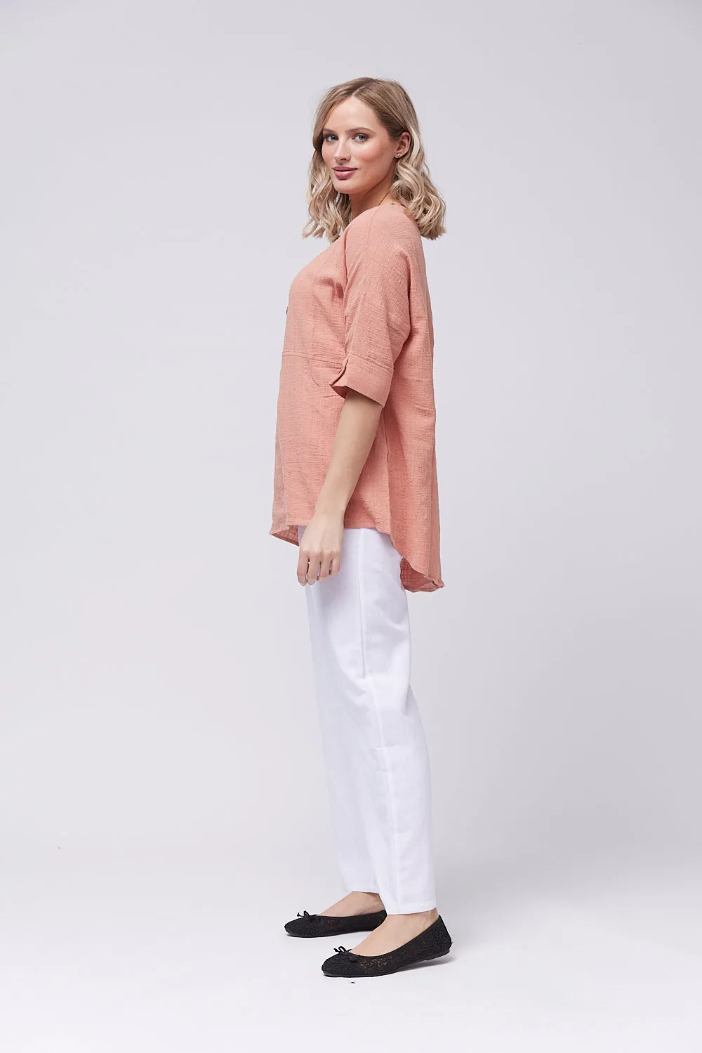 Saloos Button Placket Oversized Top