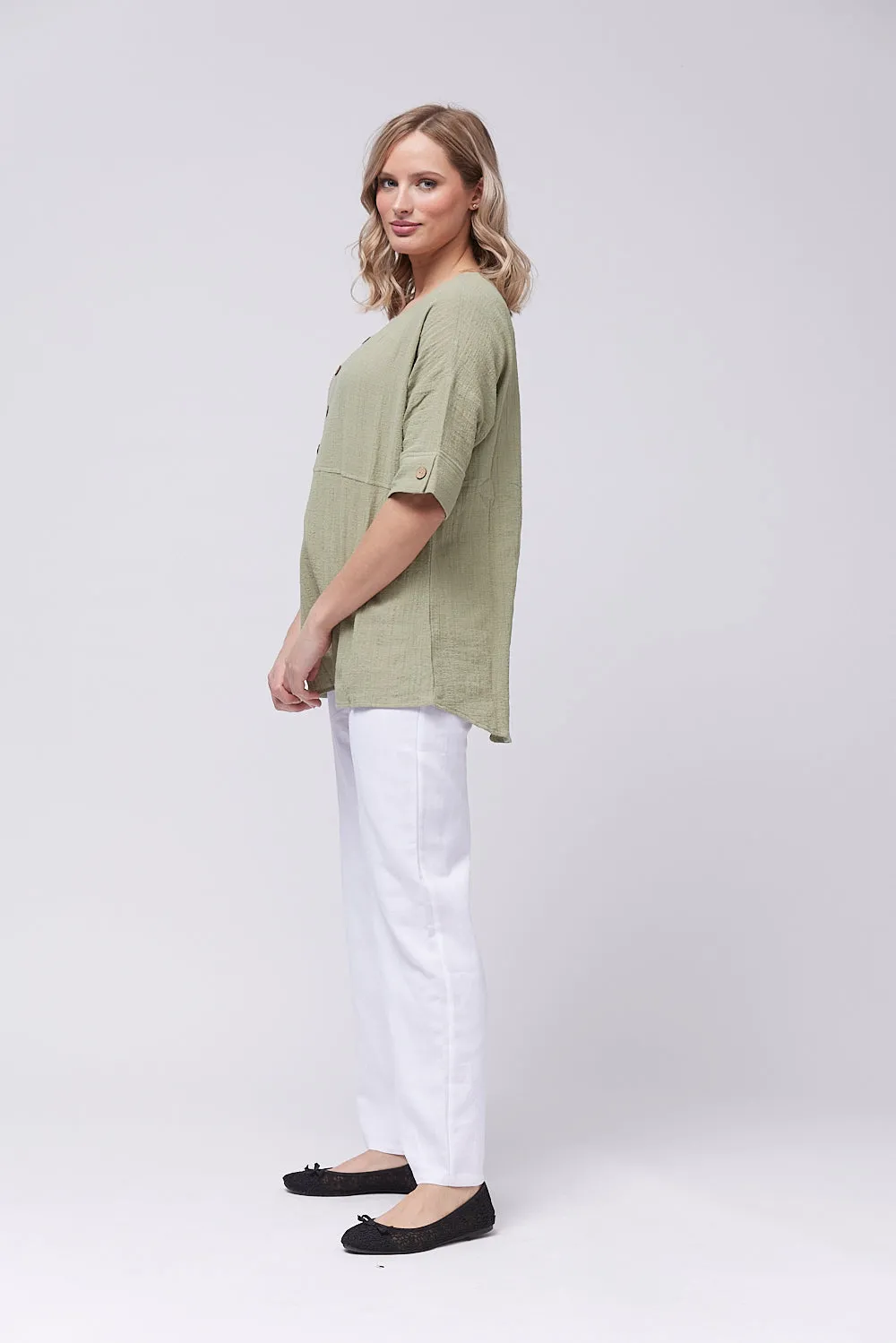 Saloos Button Placket Oversized Top