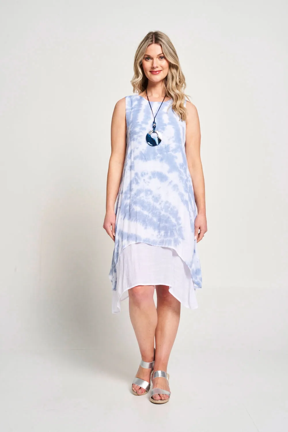 Saloos Swing Tie Dye Dress with Necklace