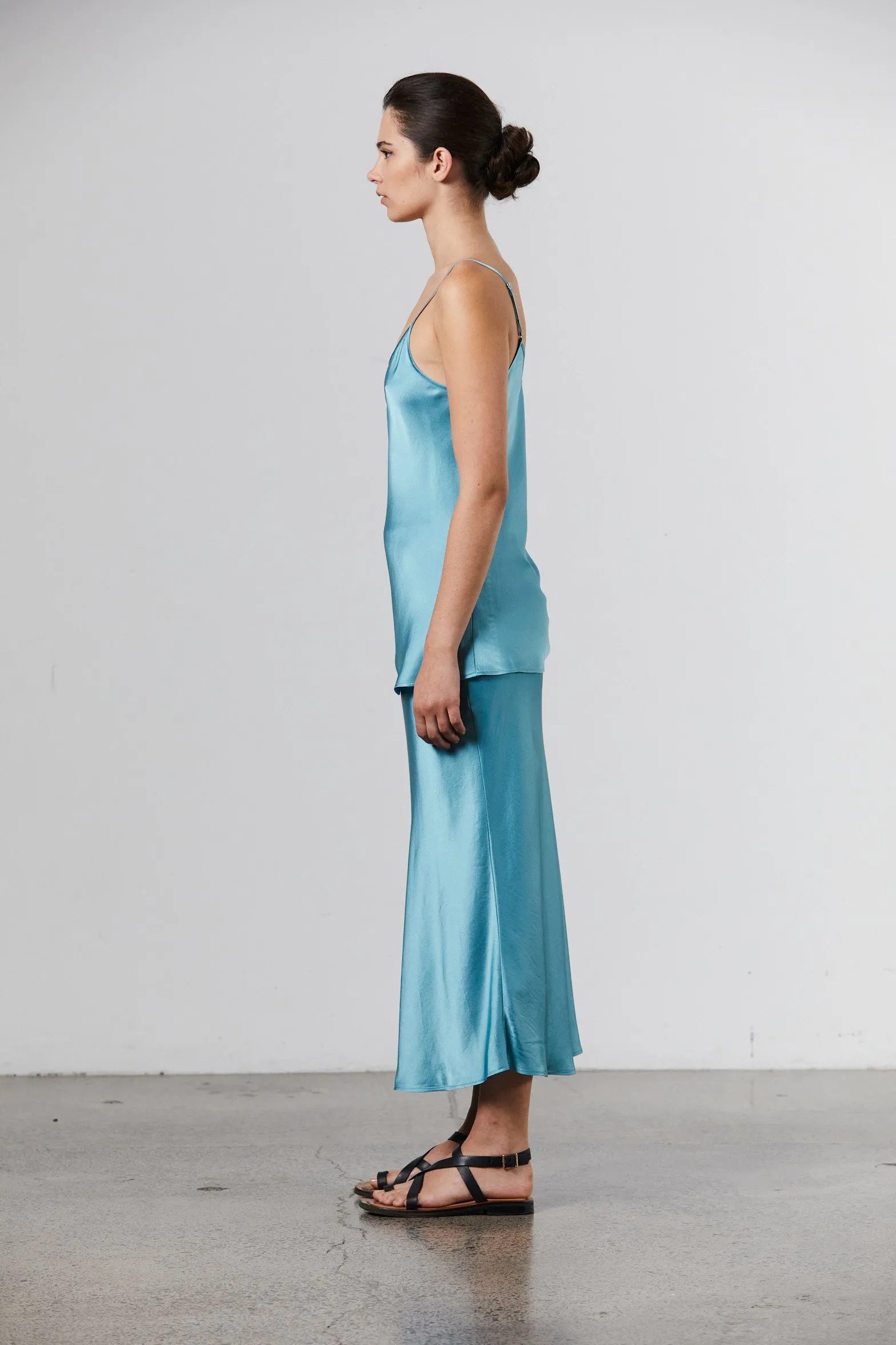 Silk-Satin Midi Slip Skirt - Cerulean