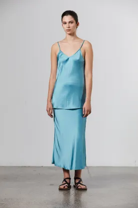 Silk-Satin Midi Slip Skirt - Cerulean