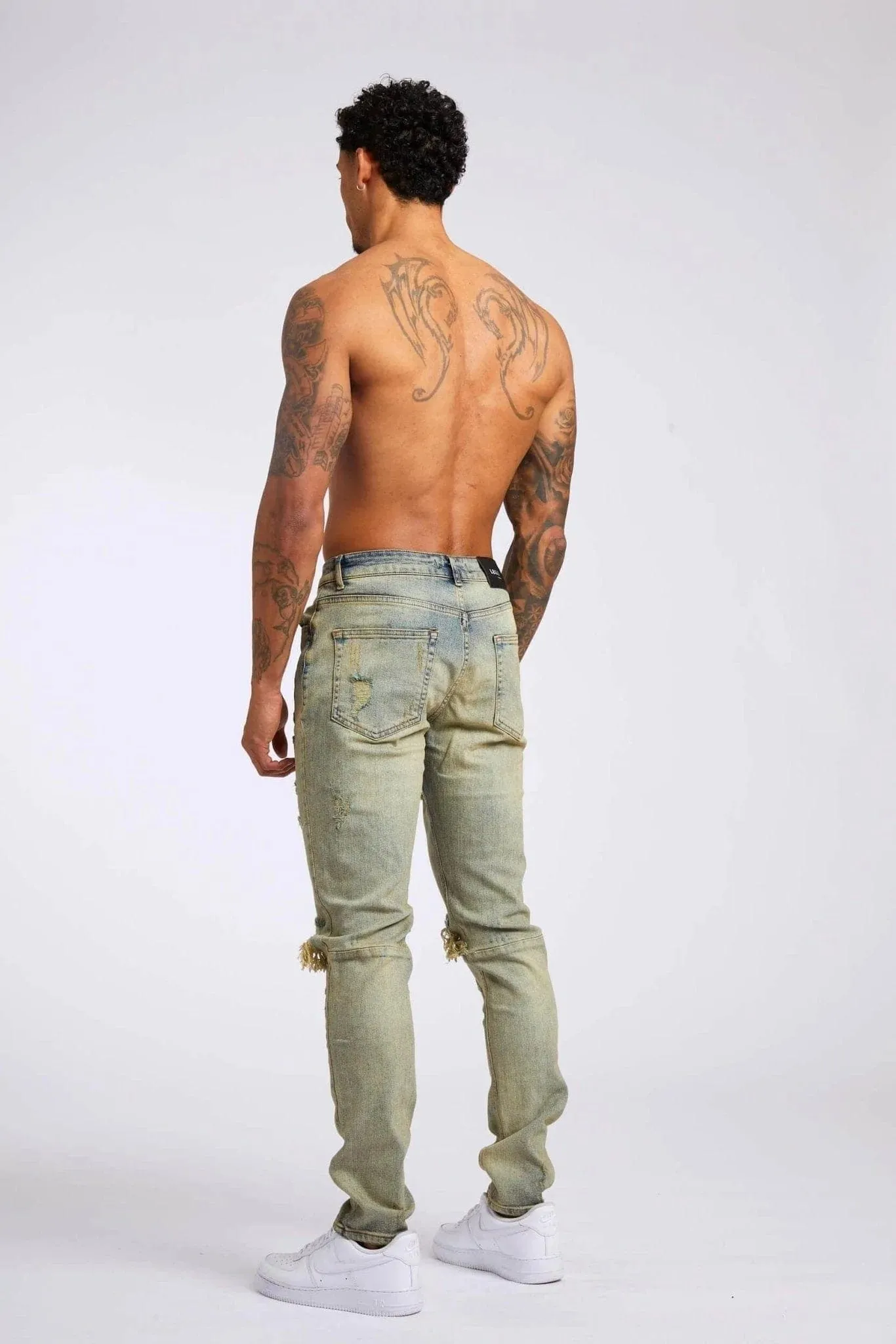 SLIM FIT JEANS 1.0 - VINTAGE STONE WASH RIPPED & REPAIRED