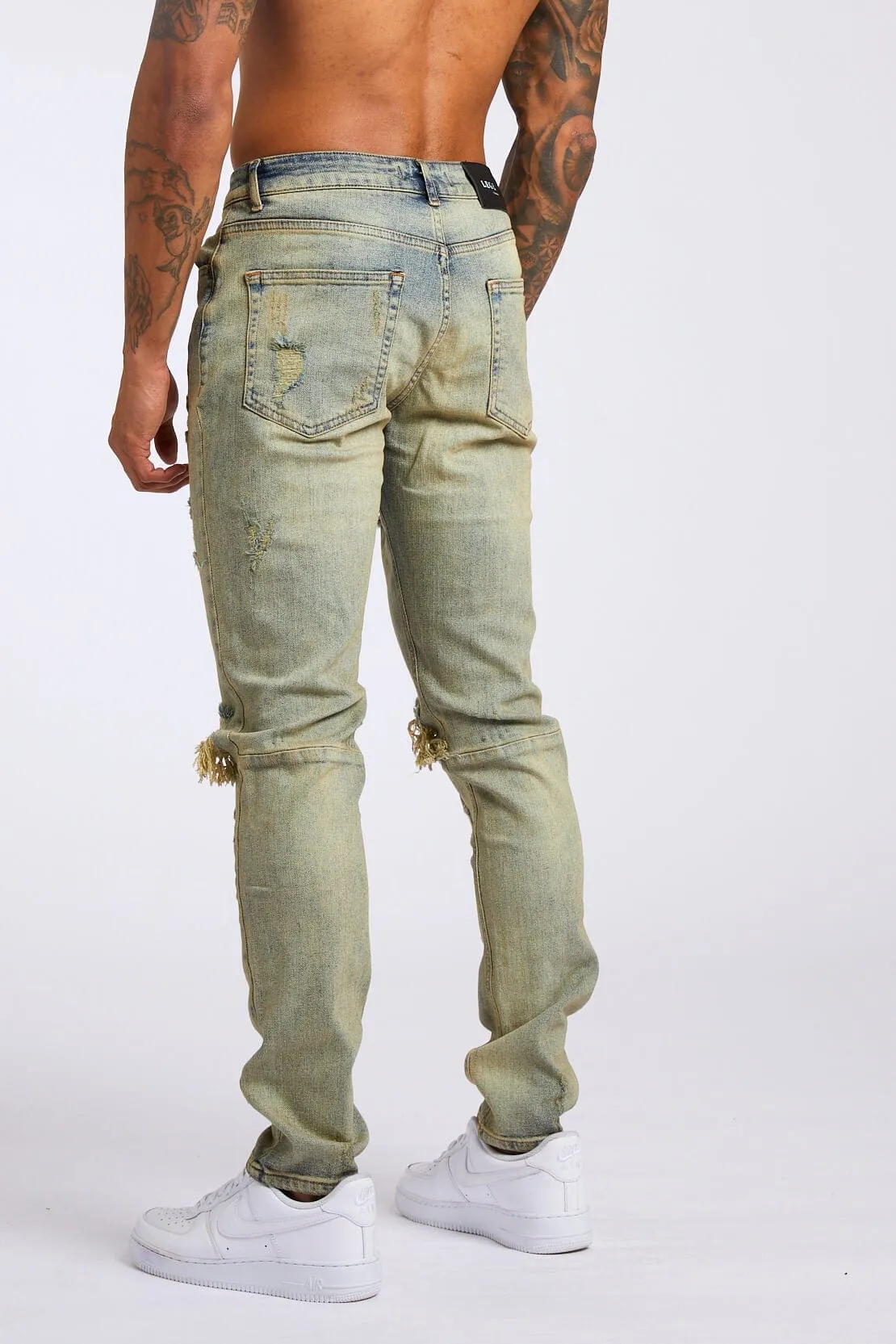 SLIM FIT JEANS 1.0 - VINTAGE STONE WASH RIPPED & REPAIRED