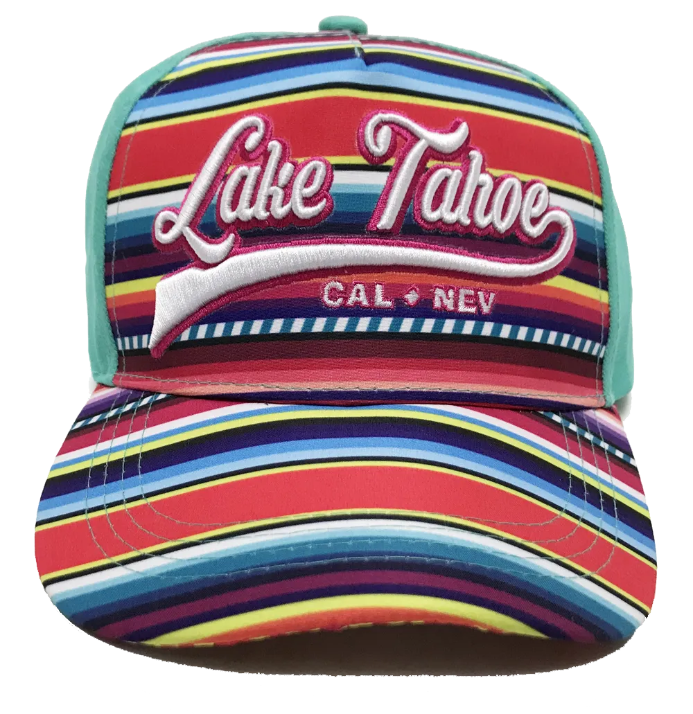 Souvenir Ball Cap Bright Peruvian Blanket Stripe Lake Tahoe Ball Cap