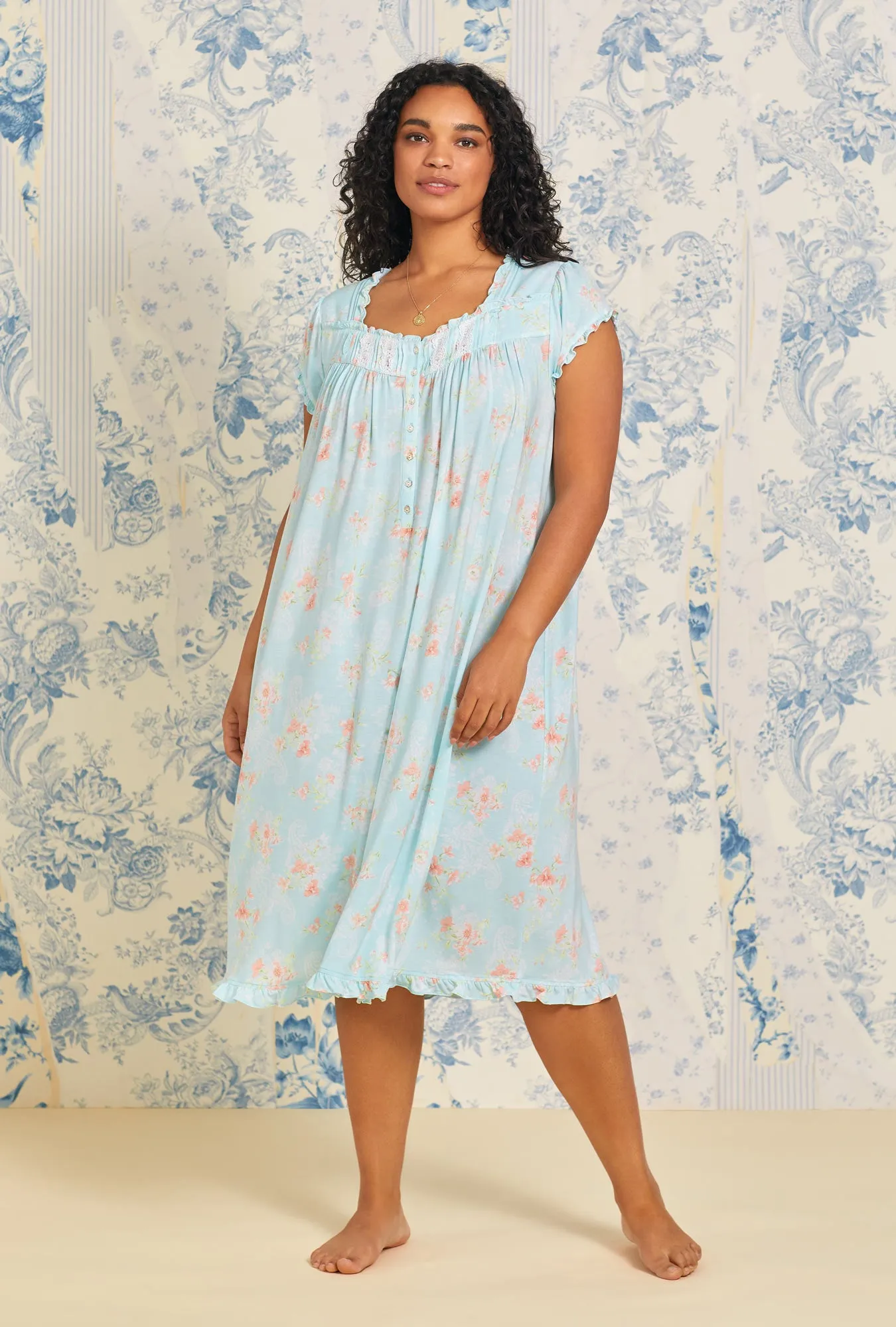 Tencel™  Aqua Wildflower Waltz Knit Nightgown