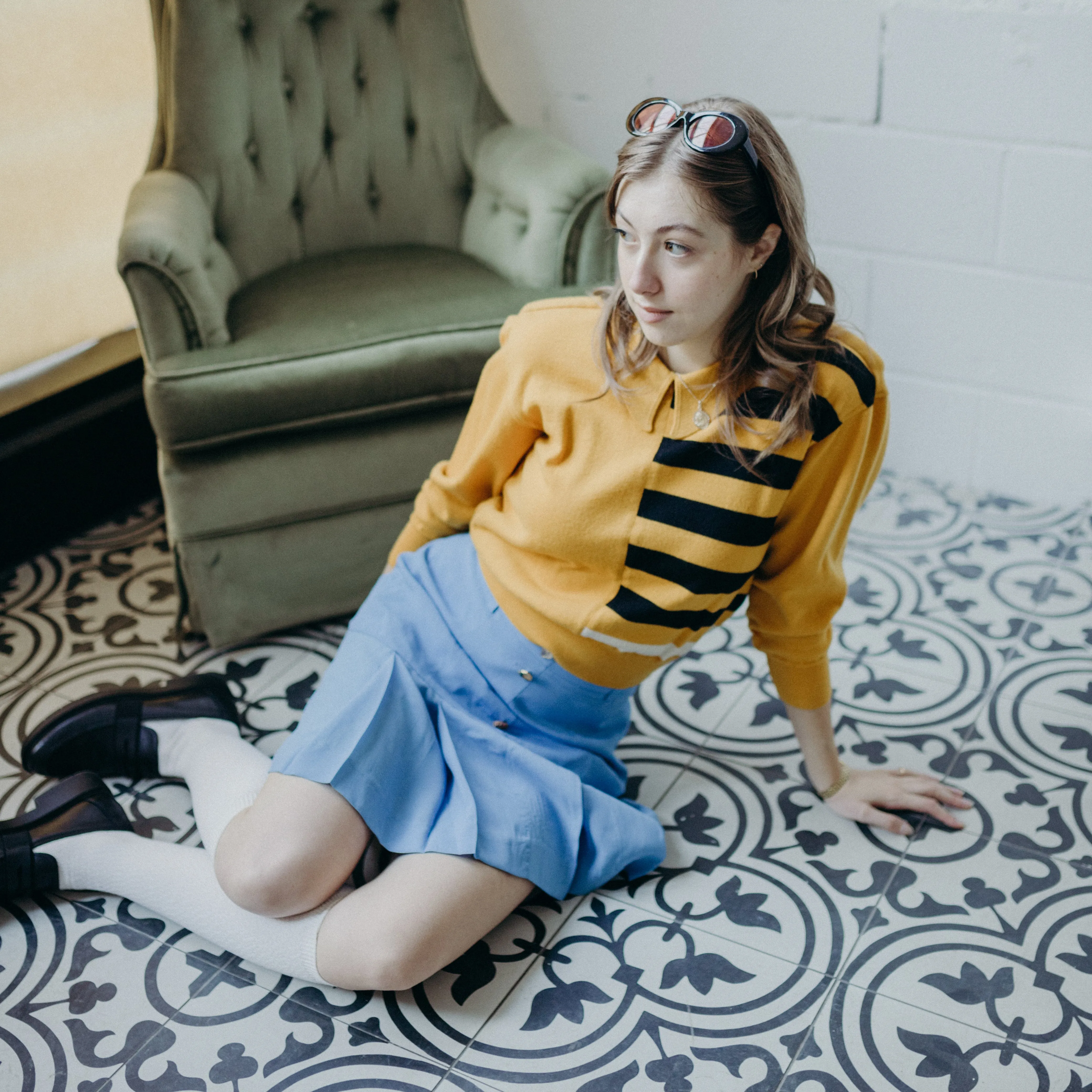 Vintage Bumble Bee Collared Sweater