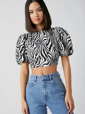 Zebra Print Puff Sleeve Toop