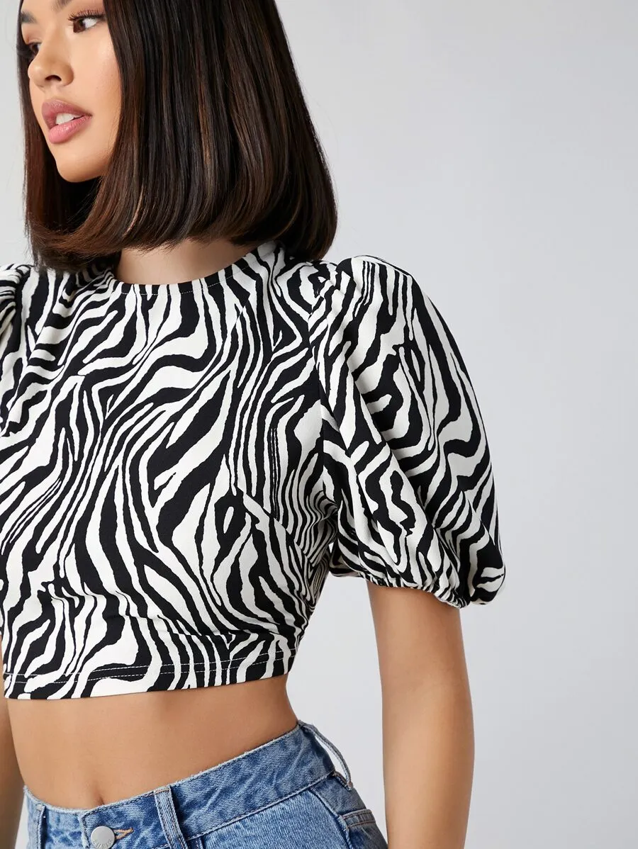 Zebra Print Puff Sleeve Toop